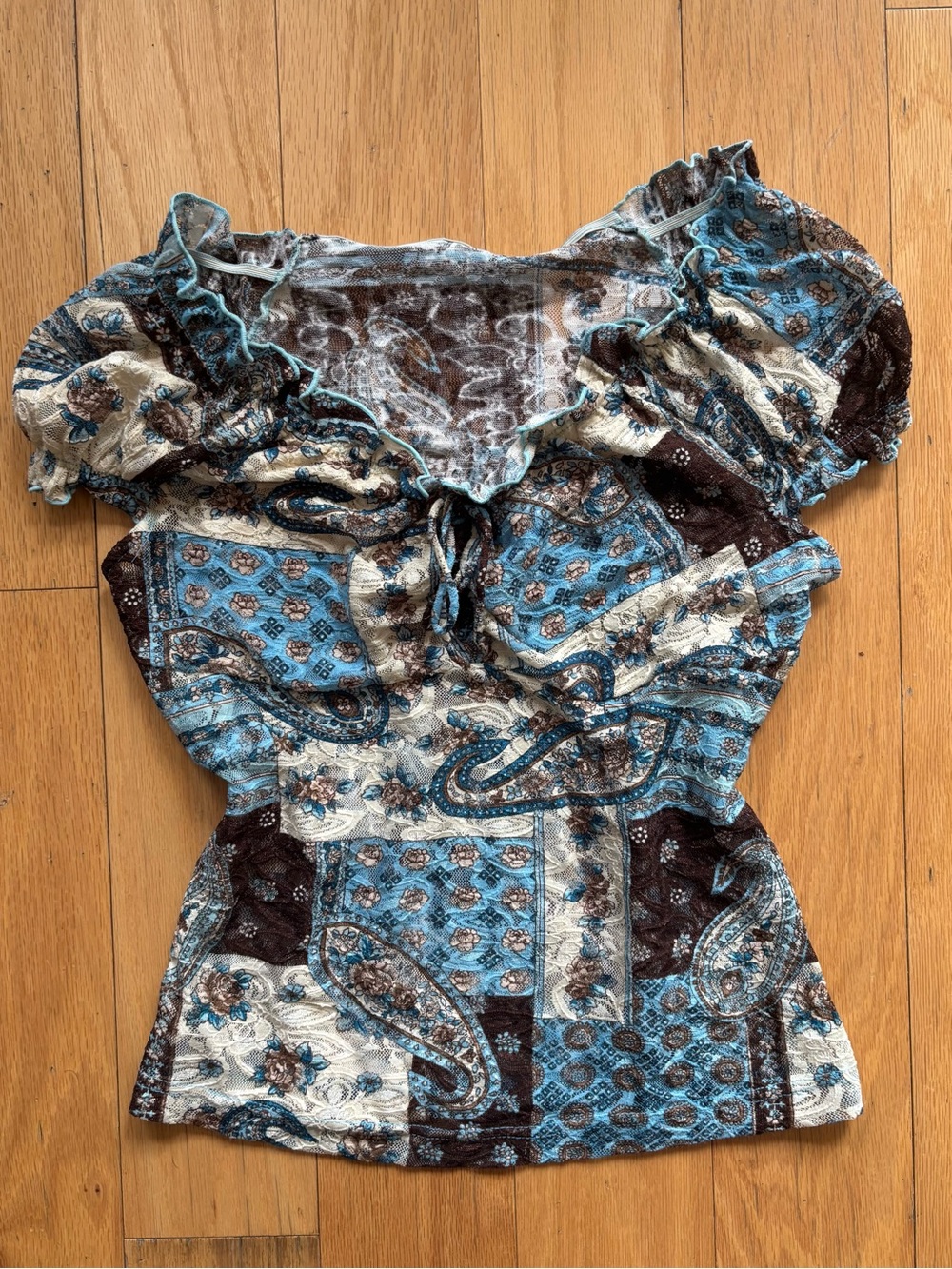 paisley patchwork mesh top